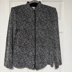 Jeanne Alexander Women's Floral Metallic Front Zip Jacket Size Medium